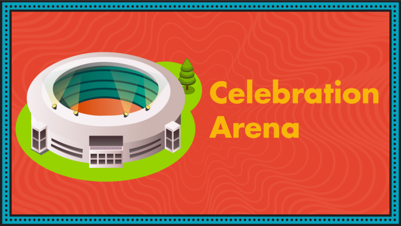 A stadium represents the Celebration Arena
