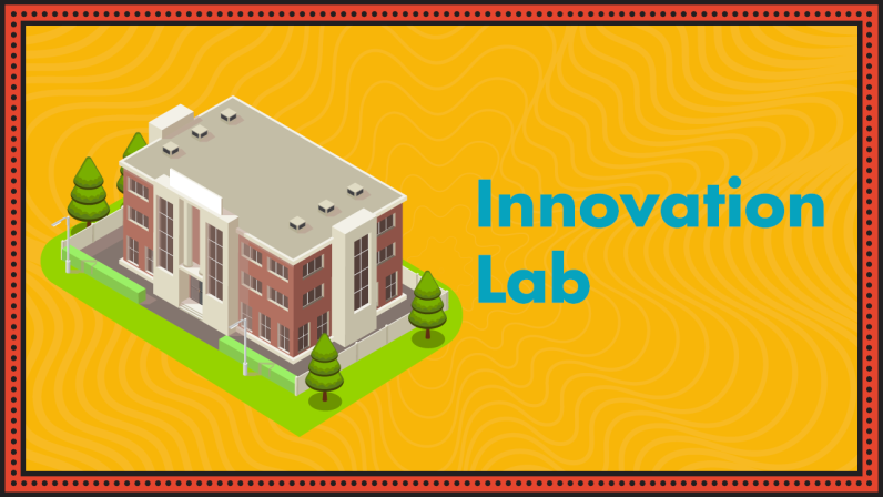 A brown office building represents the Innovation Lab