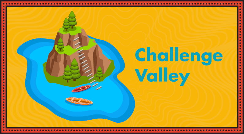 A mountain on an island represents Challenge Valley