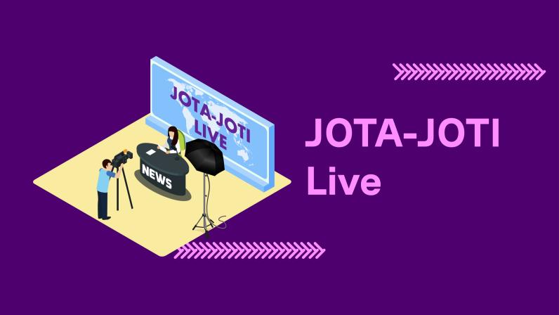 A studio with a cameraman and anchor woman represents JOTA-JOTI Live