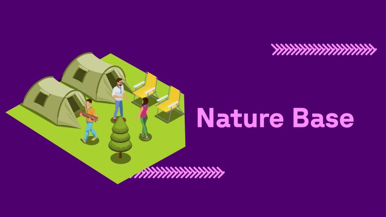 A campsite with two tents illustration the Nature Base campsite area.
