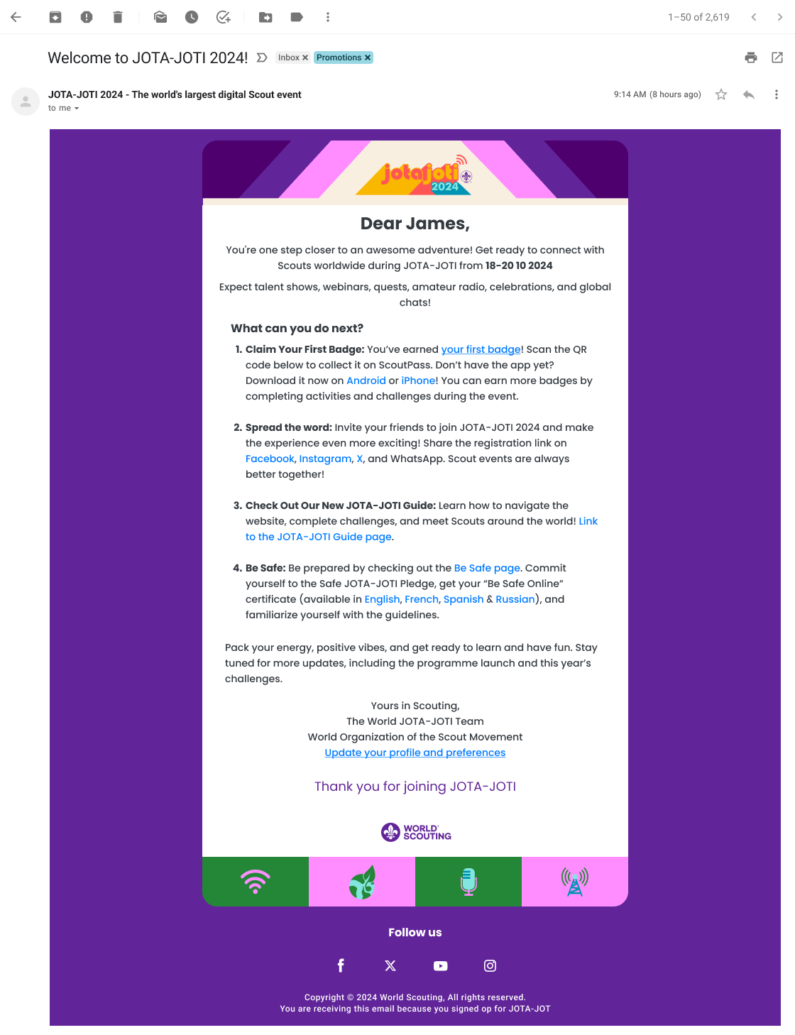 JOTA-JOTI confirmation email
