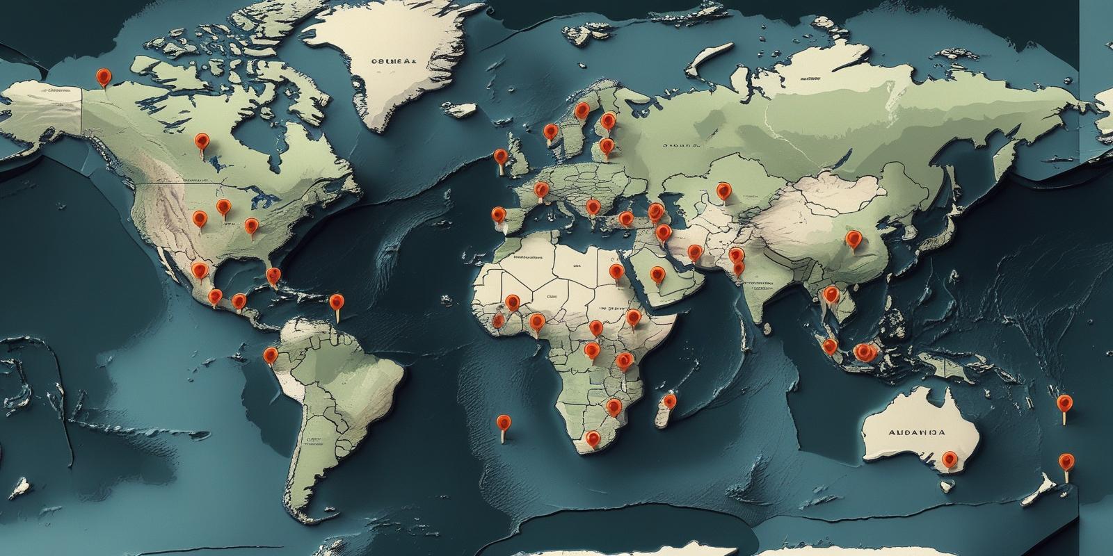 Global map with pins showing participating countries